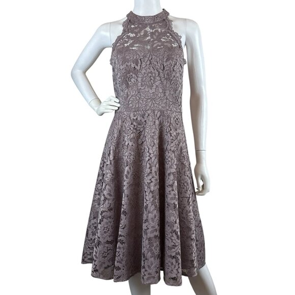 Eliza J Lace Halter Open Back Cocktail Bridesmaid Dress Pale Mauve Purple Size 6